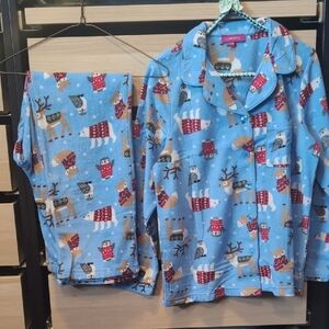 Blue Pajama Set with Festive Animal Print